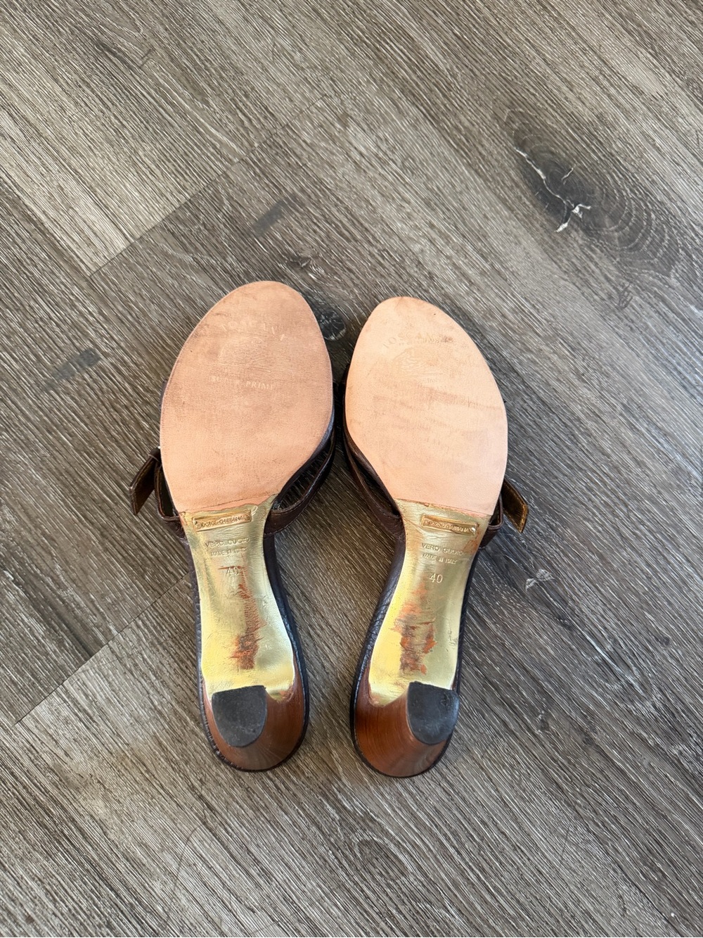 Dolce & Gabbana Brown Leather Strappy Heeled Sandals with Gold Buckle - Picture 6 of 9